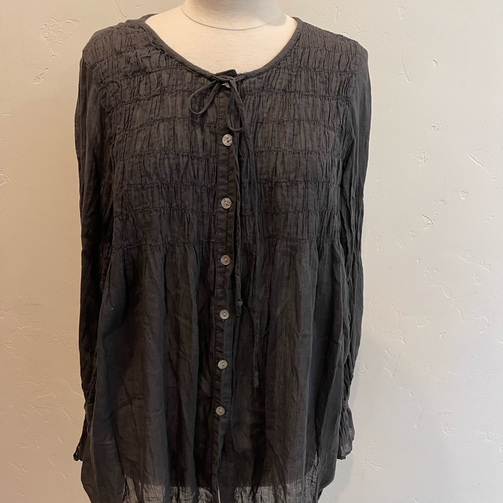 Carole Little Street Wear sheer pin tucked blouse top size 14